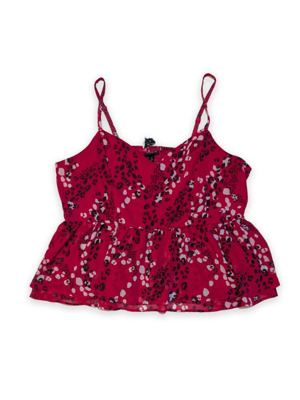 Torrid Cami Top Fuchsia Pink Leopard Animal Print Chiffon Peplum Midi Size 1 1X